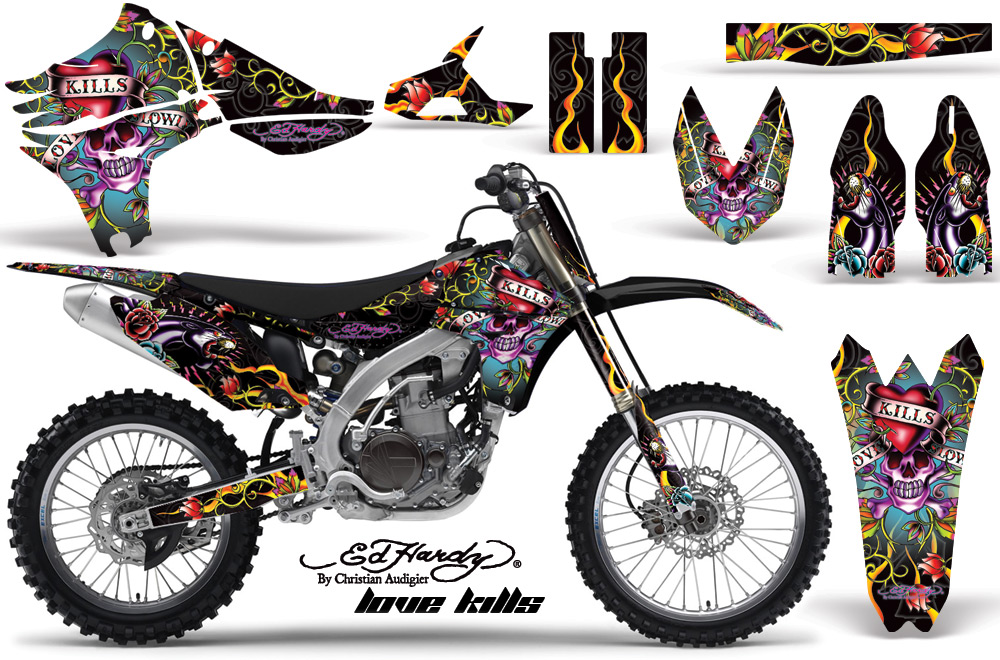 Yamaha YZ450F 2010 Graphics INSTALL-EDHARDY-LOVE KILLS-BLACK-NP